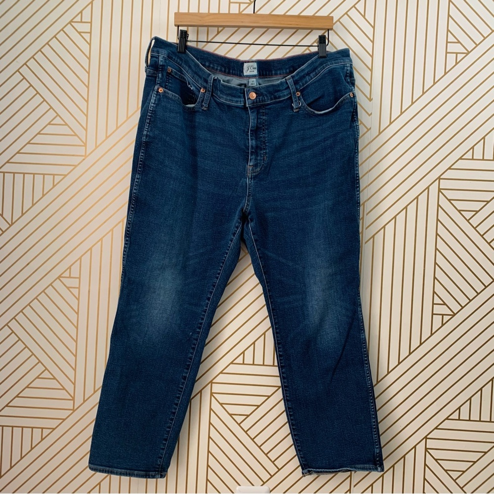 J. Crew size 35 “9 Inch Mid Rise Vintage Straight high rise denim jean dark wash